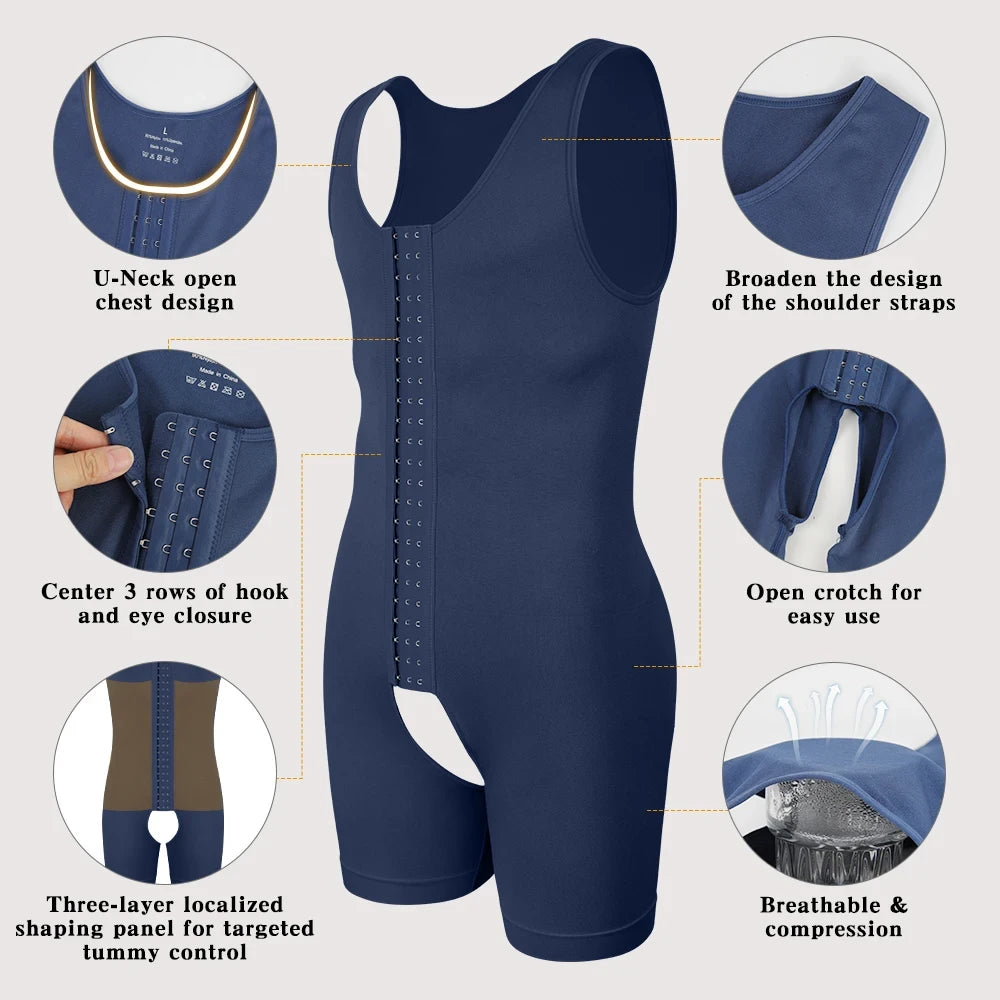 Mens Compression Shapewear Bodysuit
